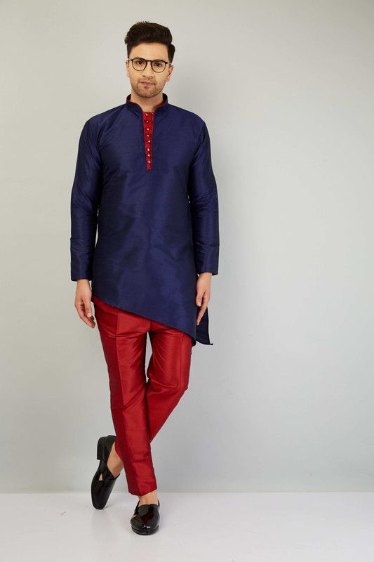 Men Kurta and Pant Set Silk Blend