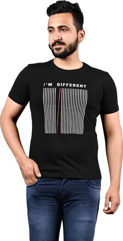 Solid Men Round neck T-Shirt Men Printed Round Neck Cotton Blend Black T-Shirt