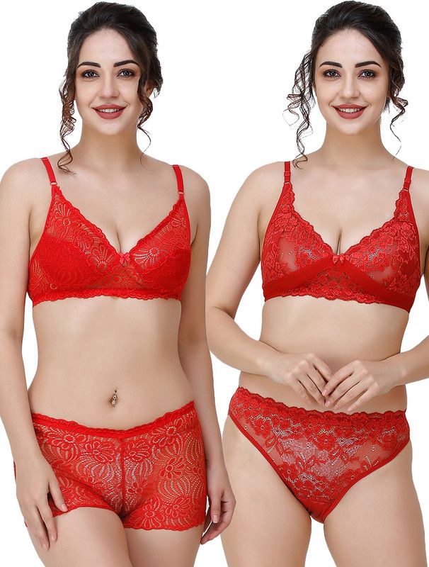 Bra & Panty Set Self Design Red, Red Lingerie Set