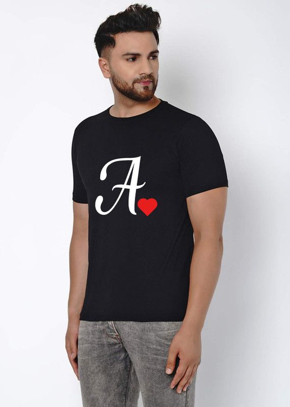 LETTER KING Men Graphic Print Round Neck Cotton Blend Black T-Shirt