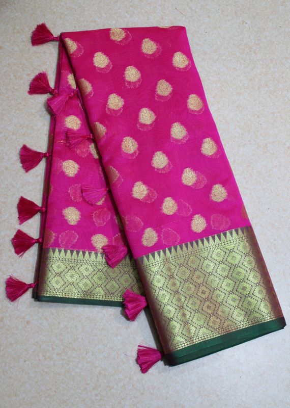 Woven Banarasi Silk Blend, Chanderi Saree  (Pink)