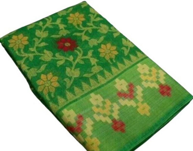 Jamdani Cotton Silk Saree  (Green)