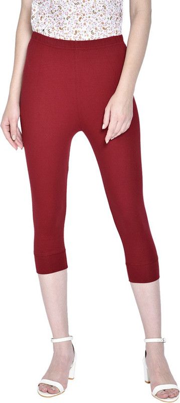 Soultrenz 3/4th/Calf Length Western Wear Legging  (Maroon, Solid)