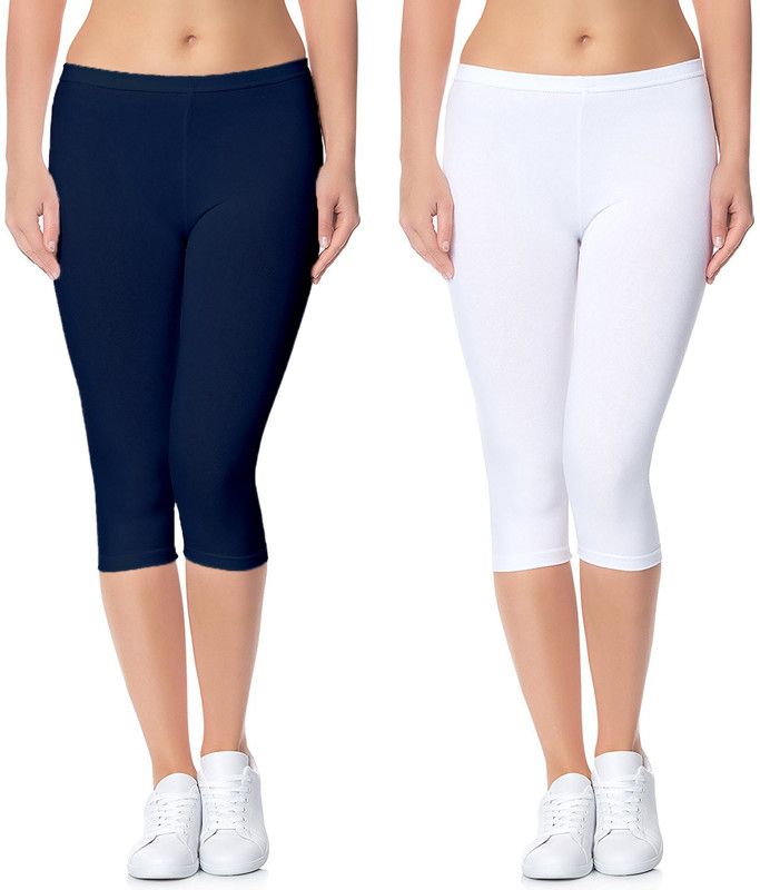 Cotton Lycra 220 GSM Bio-Wash Women White, Blue Capri