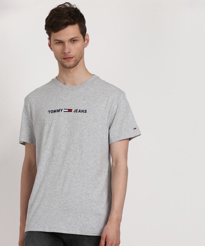 TJM SMALL TEXT TEE Men Solid Round Neck Cotton Blend Grey T-Shirt
