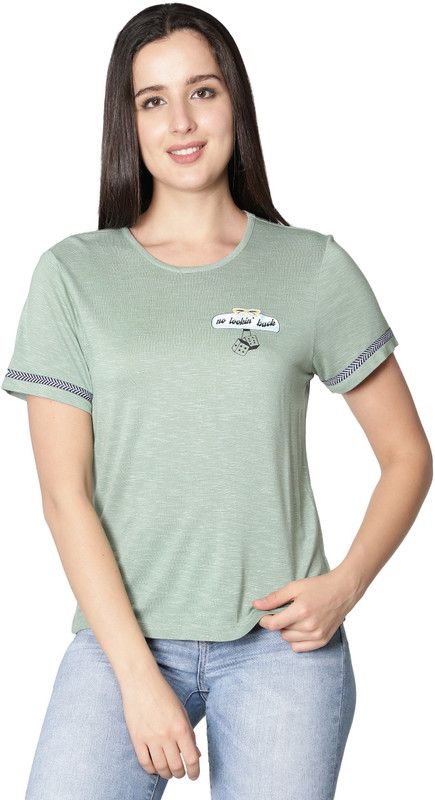 Rayon Slub Half Sleeves Printed Light Green Color T-shirt Women Printed Round Neck Viscose Rayon Light Green T-Shirt