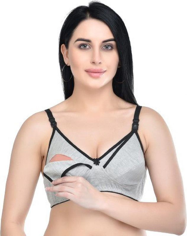 Women Maternity/Nursing Non Padded Bra  (Black, Grey)