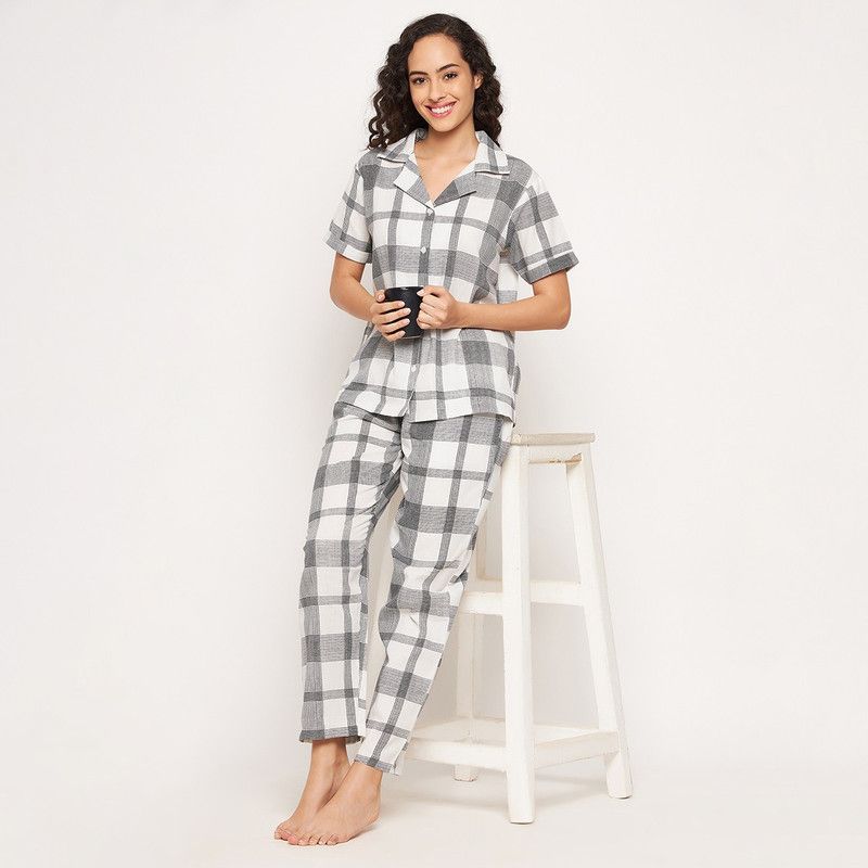 Women Co-ords White Checkered