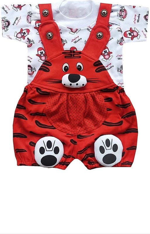 ShopGlobal Baby Boys & Baby Girls Casual Dungaree T-shirt  (Red)