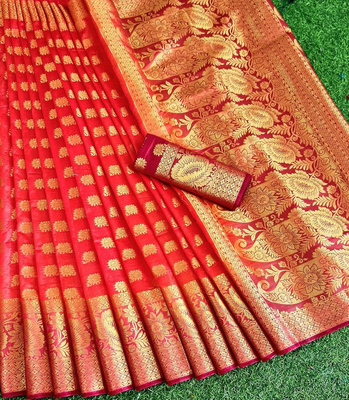 Woven Kanjivaram Cotton Silk, Jacquard Saree  (Dark Blue)