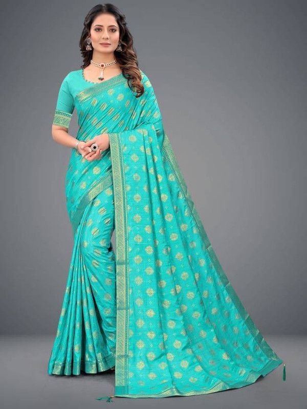 Printed Kanjivaram Satin Saree  (Blue)