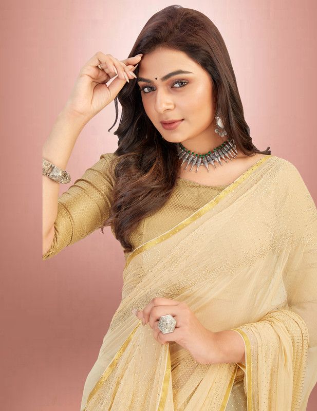 Printed, Self Design Banarasi Jacquard Saree  (Beige)