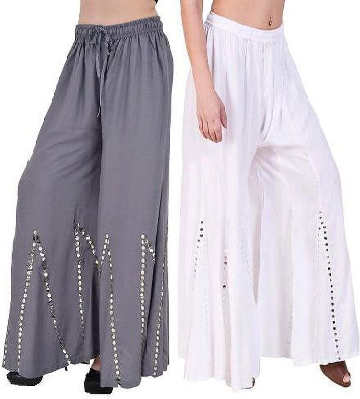 Pack of 2 Women Regular Fit Grey, White Viscose Rayon Trousers