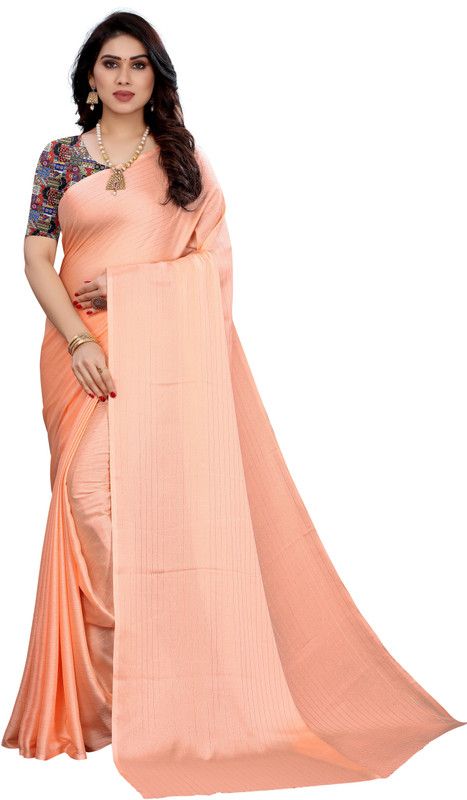 Striped Daily Wear Chiffon Saree  (Orange)