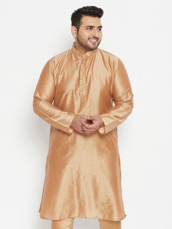 Men Solid Viscose Rayon Straight Kurta  (Gold)
