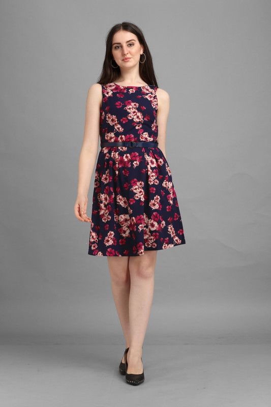 Women Fit and Flare Dark Blue, Purple Dress