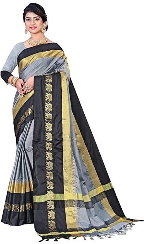 Woven Banarasi Georgette Saree  (Black, Grey)