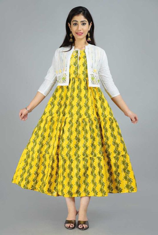 Pack of 2 Women Bandhani Viscose Rayon Anarkali Kurta  (Yellow)