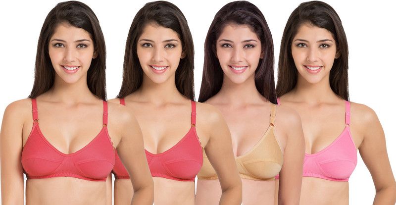 Pack of 4 Women Full Coverage Non Padded Bra  (Pink, Beige)
