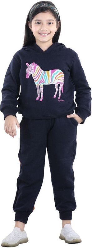 Girls Casual Sweatshirt Track Pants  (Blue)