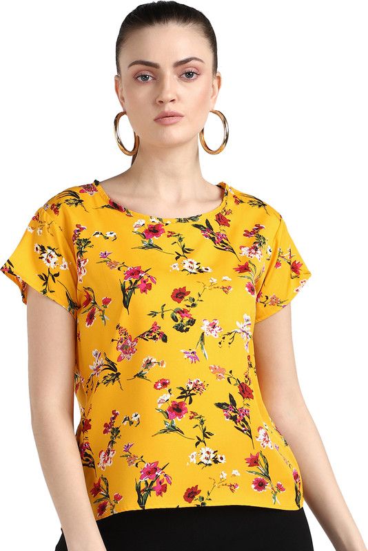 Casual Floral Print Women Yellow Top