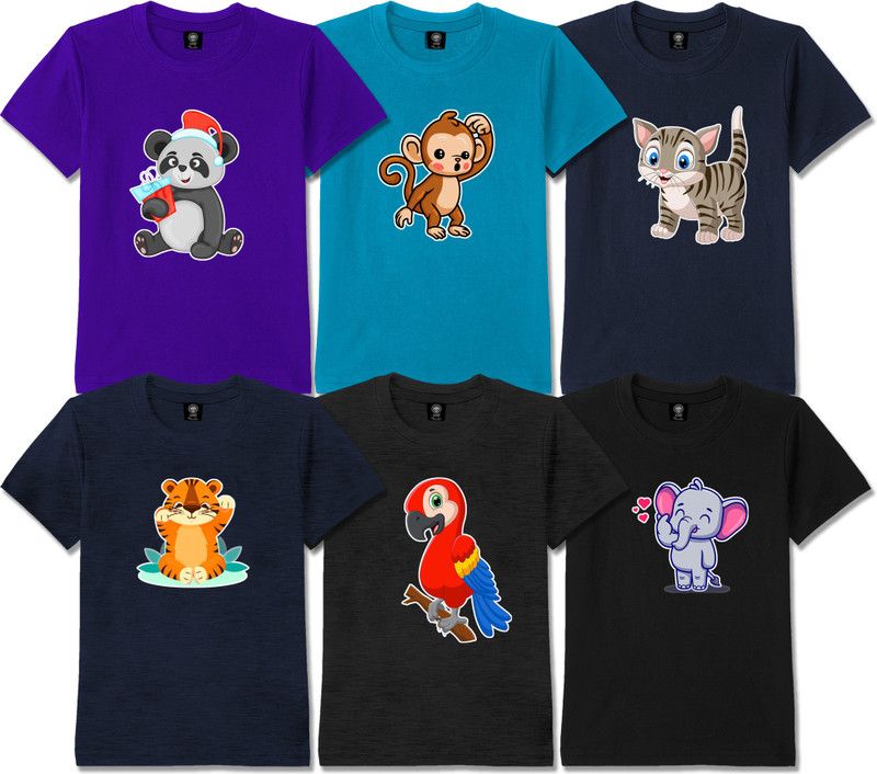Boys & Girls Cartoon/Superhero Cotton Blend T Shirt  (Multicolor, Pack of 6)