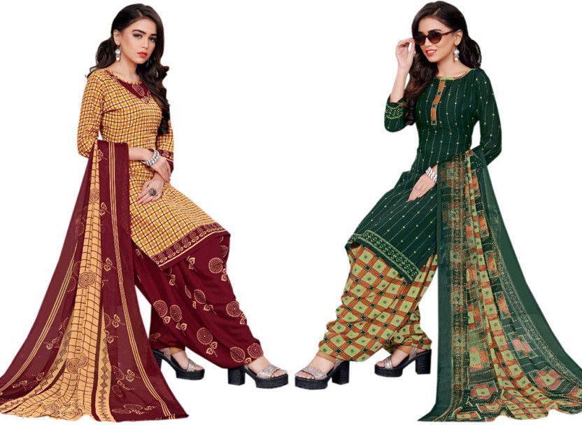 Unstitched Crepe Kurta & Churidar Material Checkered, Printed