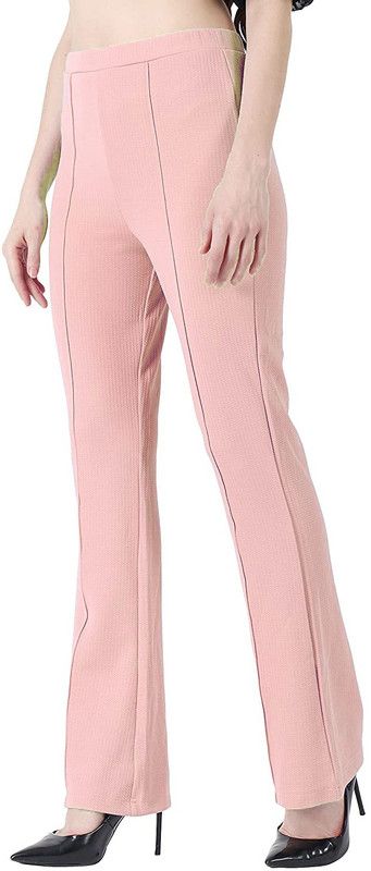 Women Regular Fit Pink Cotton Silk Trousers