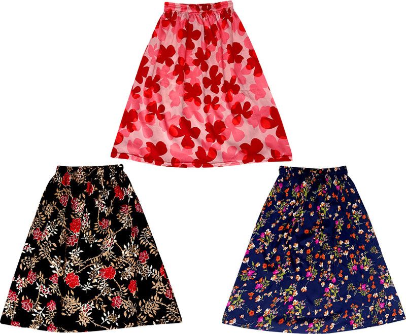 Girls Floral Print A-line Dark Blue, Pink, Black Skirt