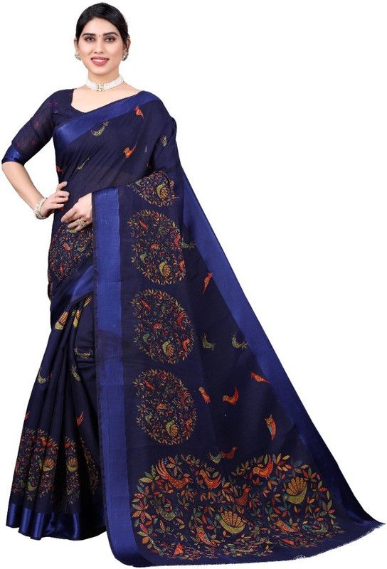 Chanderi Linen Saree  (Blue)