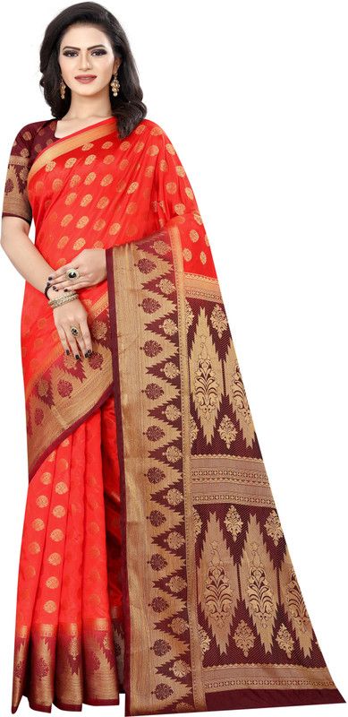 Woven Kanjivaram Nylon Saree  (Red)