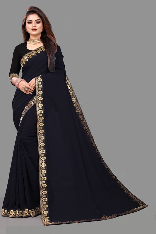Plain Fashion Chiffon Saree  (Black)