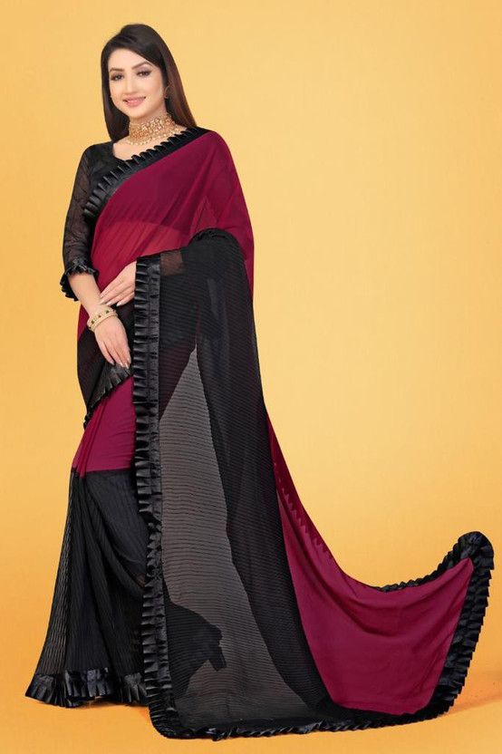 Self Design Daily Wear Georgette Saree  (Brown, Black)