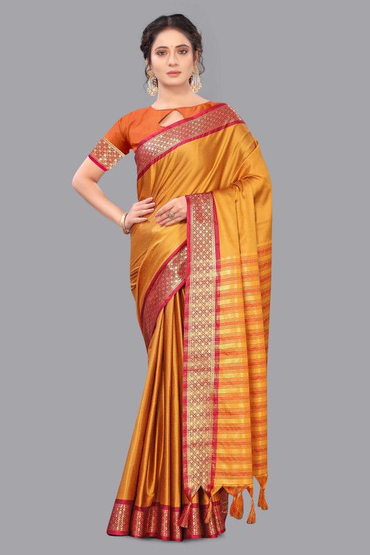 Self Design Kanjivaram Jacquard Saree  (Yellow)
