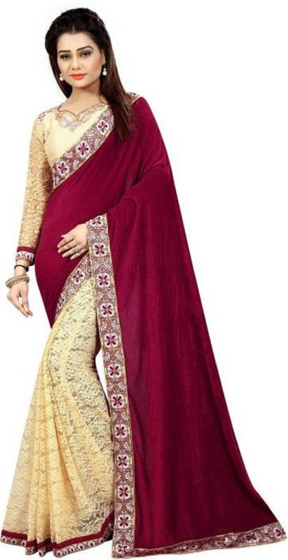 Self Design, Embroidered Bollywood Velvet Saree  (Maroon)