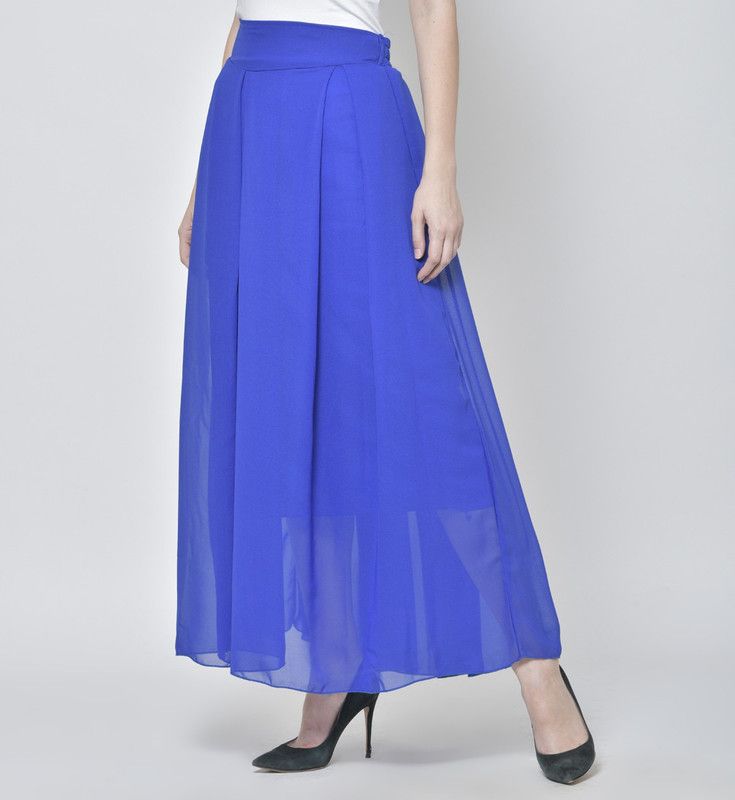 Women Solid Pleated Blue Skirt