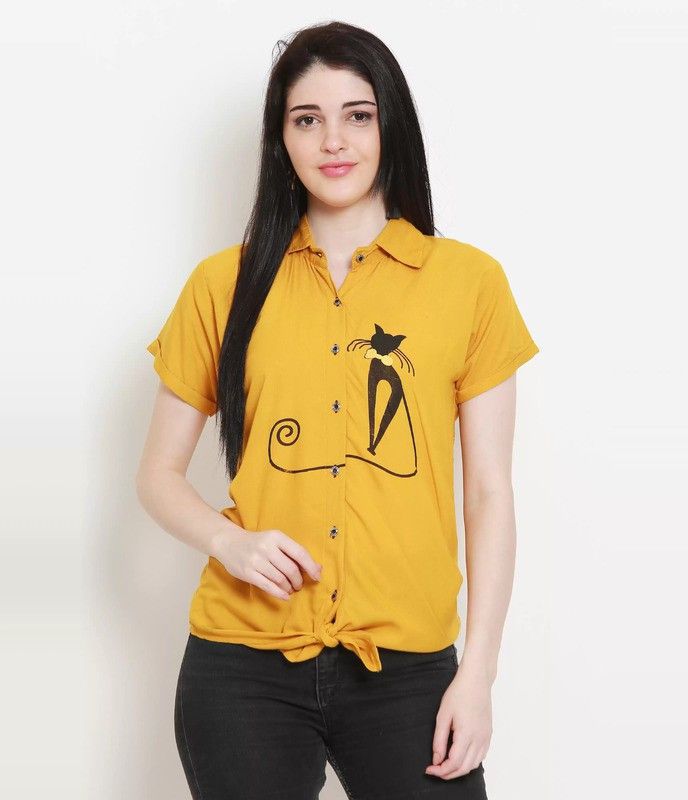 Women Regular Fit Printed Cut Away Collar Casual Shirt