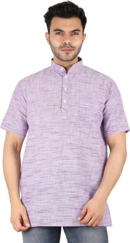 Men Textured Kurta  (Purple)