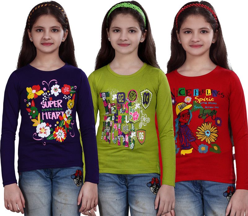 Girls Casual Cotton Top  (Multicolor, Pack of 3)