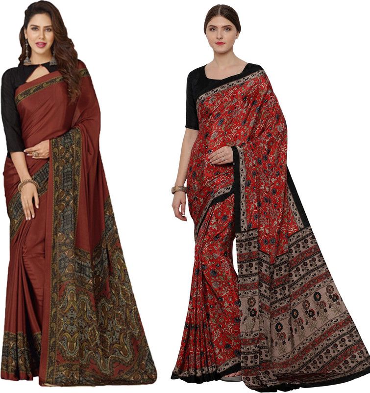 Printed Bollywood Crepe Saree  (Pack of 2, Red, Brown)