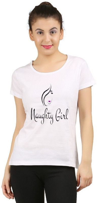 Typography Women White, Black T-Shirt