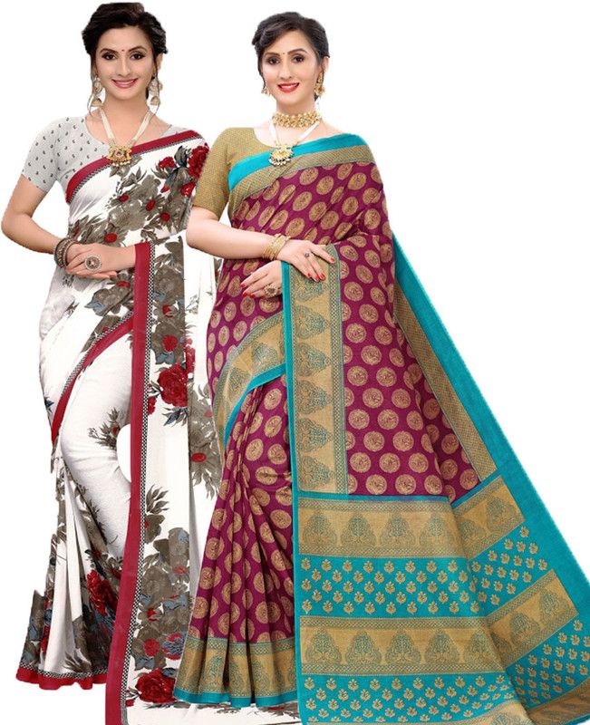 Self Design Bollywood Art Silk Saree  (Pack of 2, Maroon, Blue)