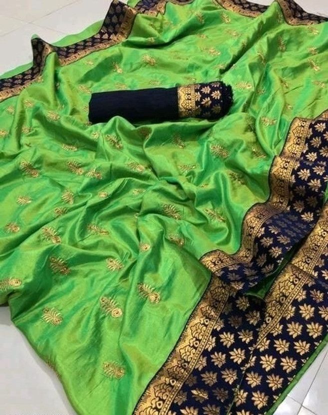 Self Design Bollywood Silk Blend Saree  (Light Green)