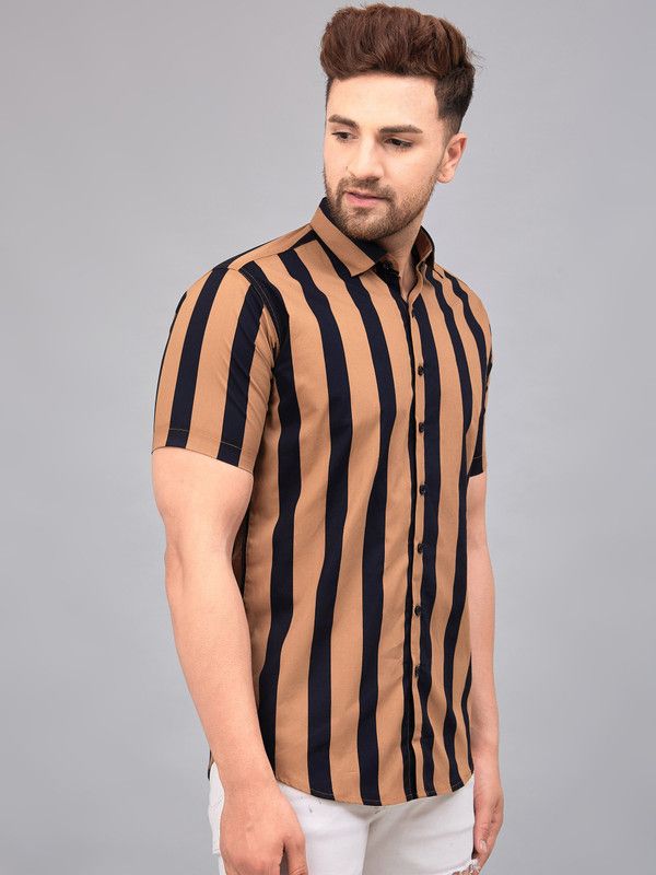Men Striped Casual Brown, Black Shirt