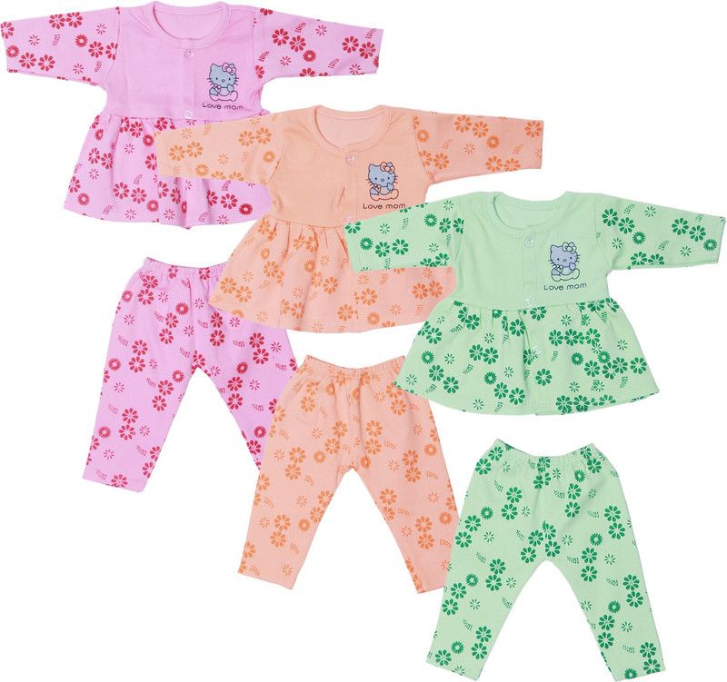 Baby Girls Casual Dress Pyjama  (Multicolor)