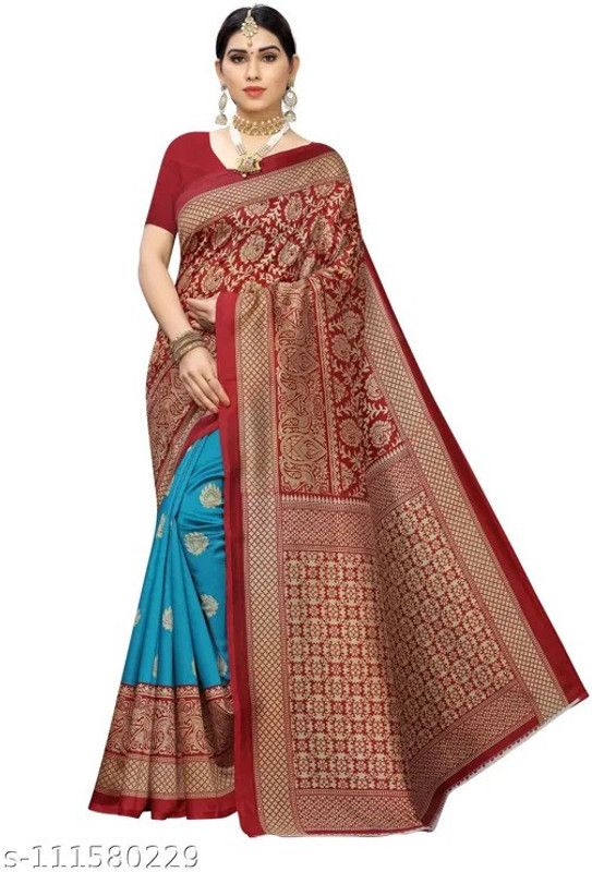 Printed Kanjivaram Art Silk Saree  (Light Blue, Maroon)