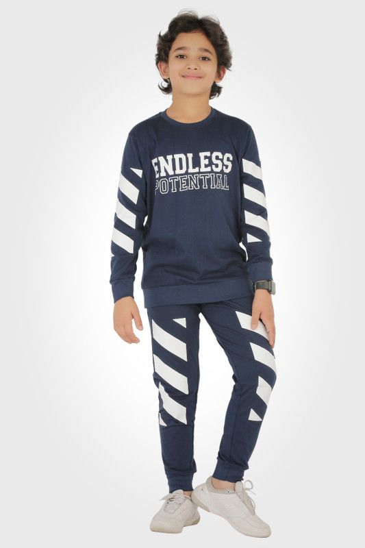 Boys Casual T-shirt Track Pants  (Dark Blue)
