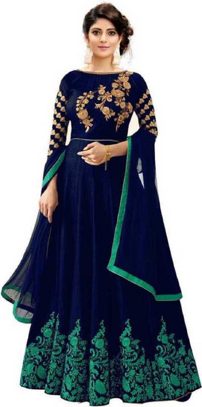 Embroidered Satin Semi Stitched Anarkali Gown  (Multicolor)