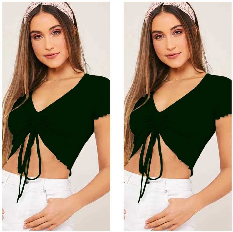 Pack of 2 Casual Regular Sleeves Solid Women Dark Green Top