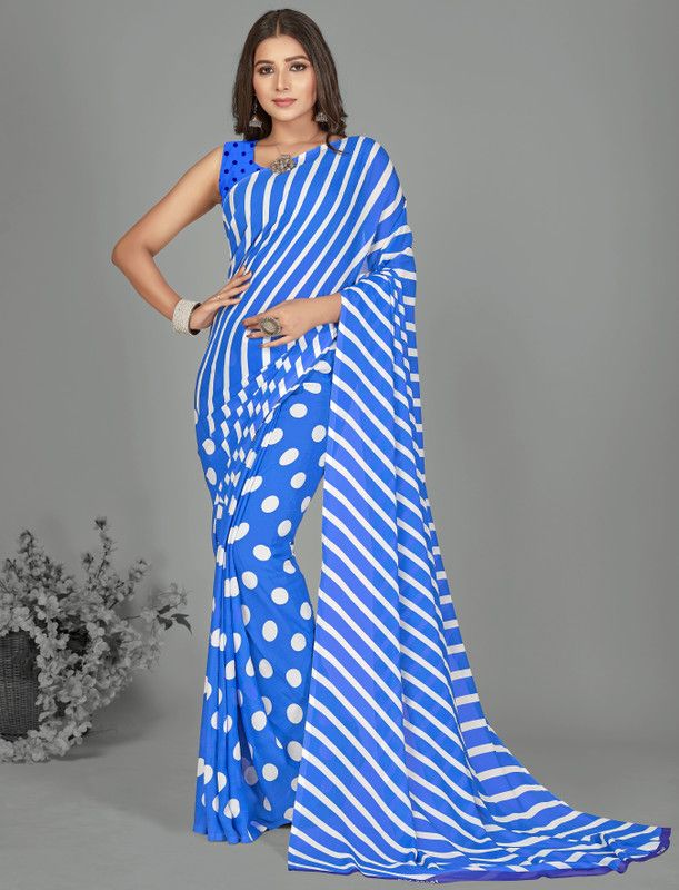 Striped Daily Wear Georgette Saree  (Light Blue, White)